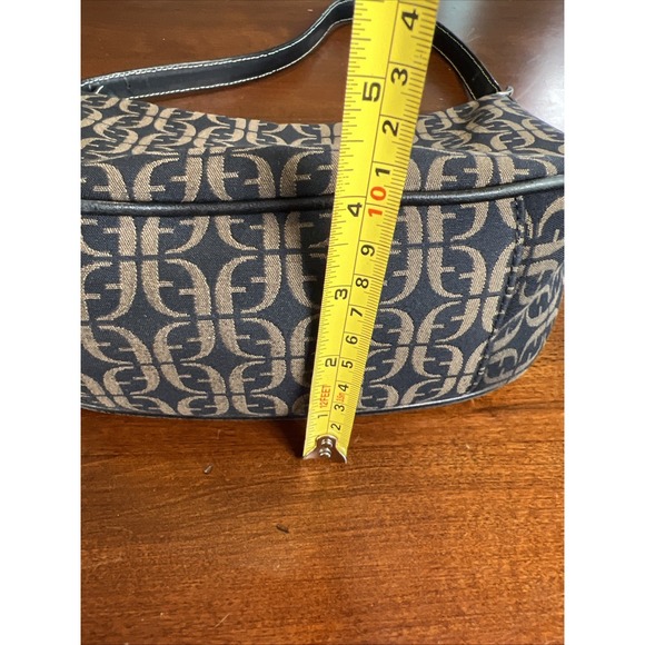 FOSSIL Signature Shoulder Bag Canvas‎ Black Beige Jacquard Purse Y2k 90s Vtg - Picture 10 of 10